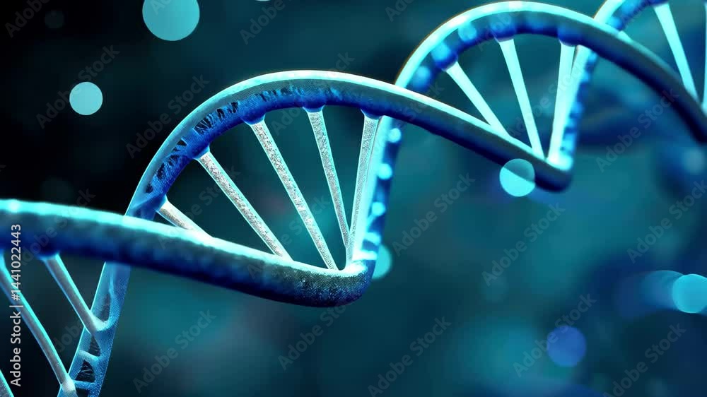 Poster stunning close-up of a glowing dna strand in 4k displaying intricate details of genetic structure an