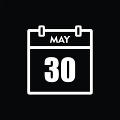 calender icon, 30 may icon with black background
