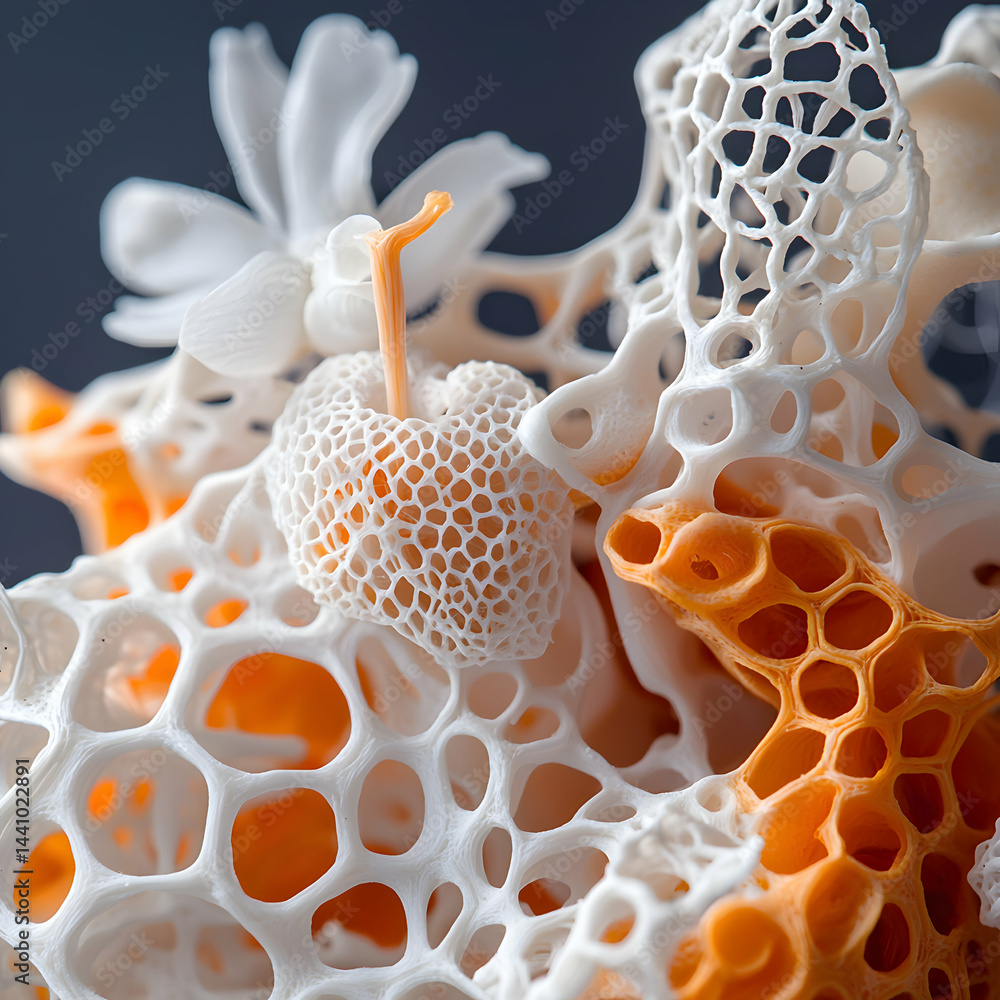 Poster intricate network structures with honeycomb patterns create a visually stunning effect. could be use