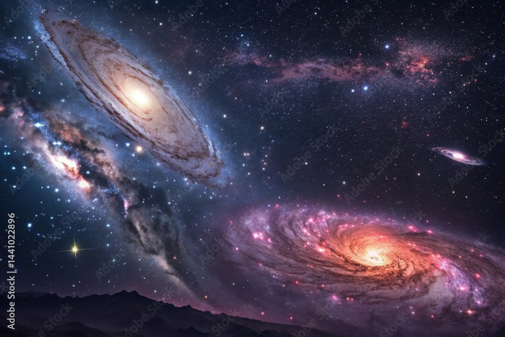 Aufkleber cosmic dance of galaxies illuminated by distant stars in the vastness of space at the edge of the un