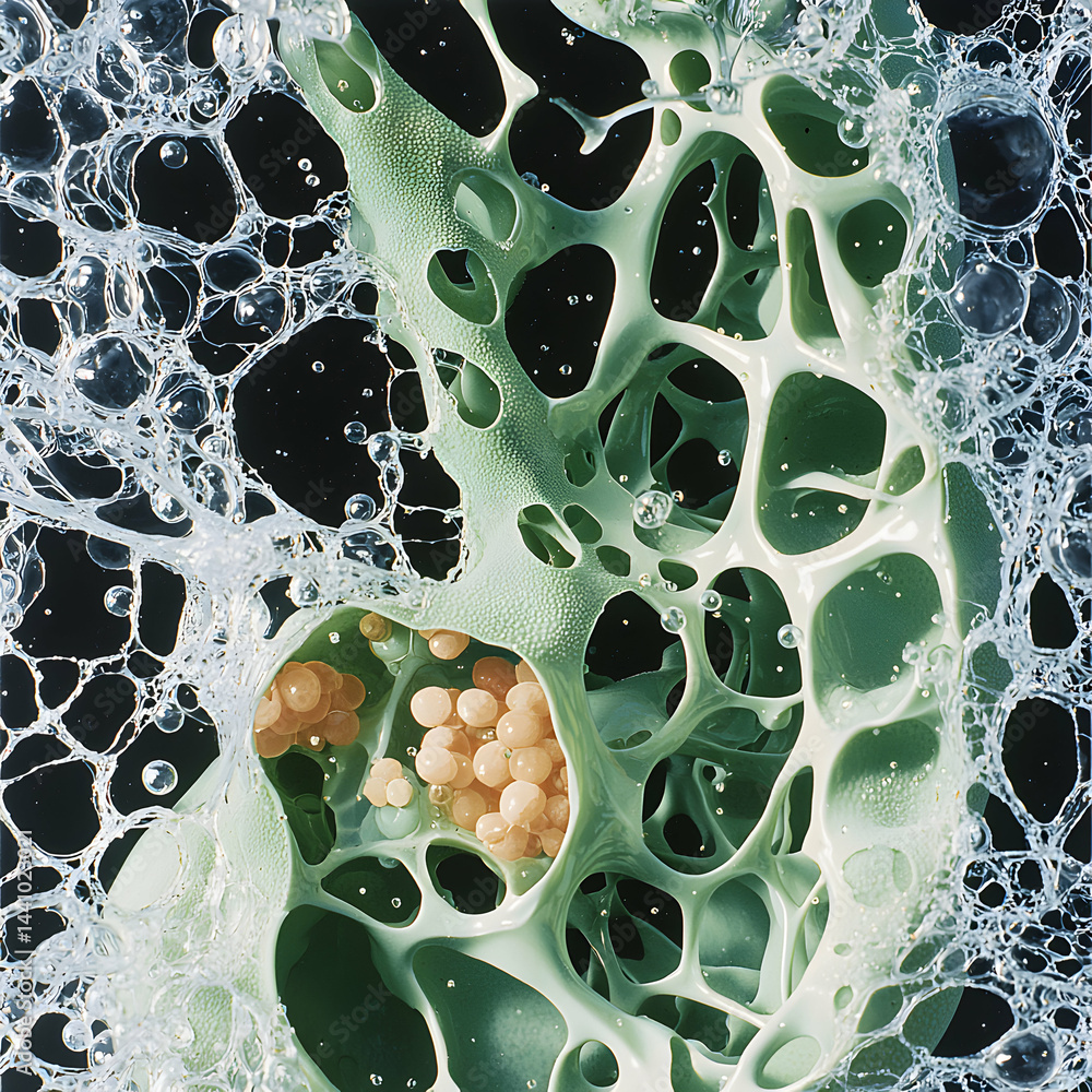 Poster a macro shot of a biological structure. the image shows intricate shapes and a complex design. ideal