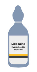 Lidocaine ampoule medicine bottle isolated on white background. Lidocaine 1% 50 mg in 5 ml Ampoule Inject Anesthetic. Lidocaine in a ampoule, Chemicals used in medicine or laboratory.