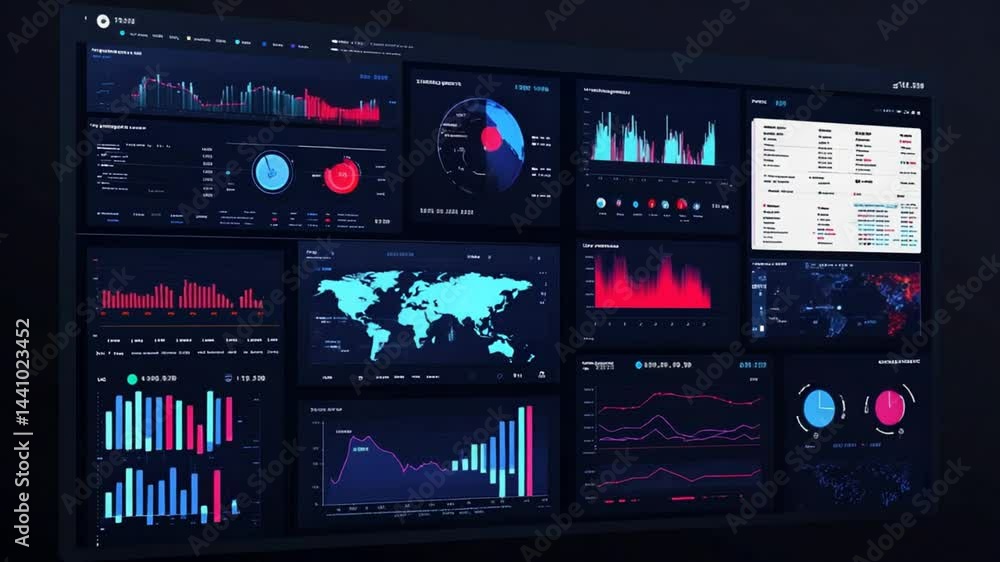 Poster financial data visualization dashboard displaying stock market trends and analysis