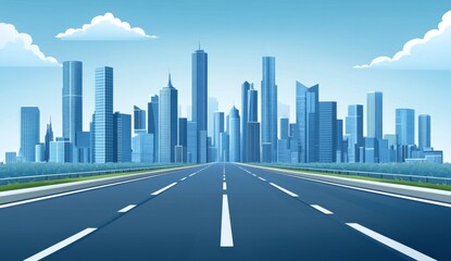 Fototapeta premium A futuristic city boasting unusual and fantastic multistorey buildings is connected by a road that passes through a downtown area characterized by modern cyber high technology and a cartoon-like