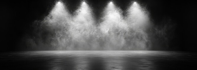 Fototapeta premium A modern realistic illustration depicts smoke clouds hovering above black water, with white fog, steam, and mist swirling over dark and spooky sea waves, a splashing river, and an eerie smog that