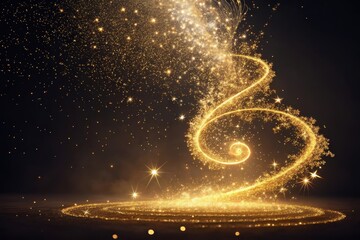Golden spirals dance in the night sky, creating a mesmerizing spectacle of light and wonder in a magical atmosphere Generative AI
