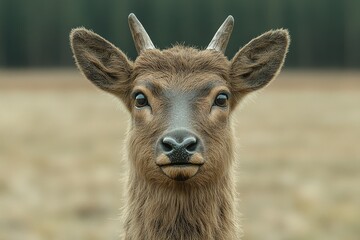 Obraz premium Close-up portrait of a young deer in a natural setting.