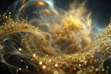 Sparkling golden dust swirls in the air, creating a magical and enchanting atmosphere at dusk in an artistic setting Generative AI