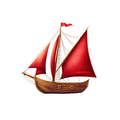 Obraz premium Vintage Sailing Ship with Crimson Sails - Nautical Illustration