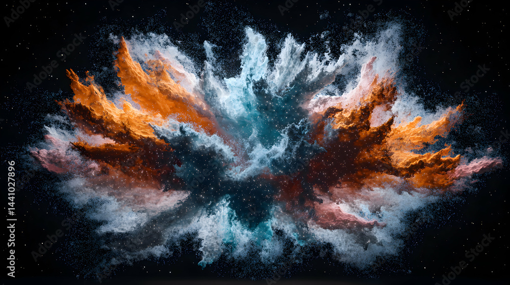 Poster an abstract explosion of colors in a dark space. perfect for science fiction artwork or a dynamic ba