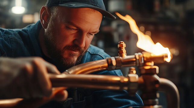 Man Using a Blowtorch in an Industrial Setting