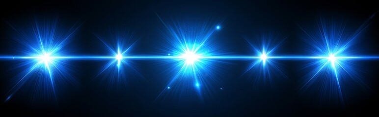 A set of glint and glare lighting effects includes bright sun bursts with golden radiant rays, shining star flares, circular luminous halos on a transparent background, and additional sparkle