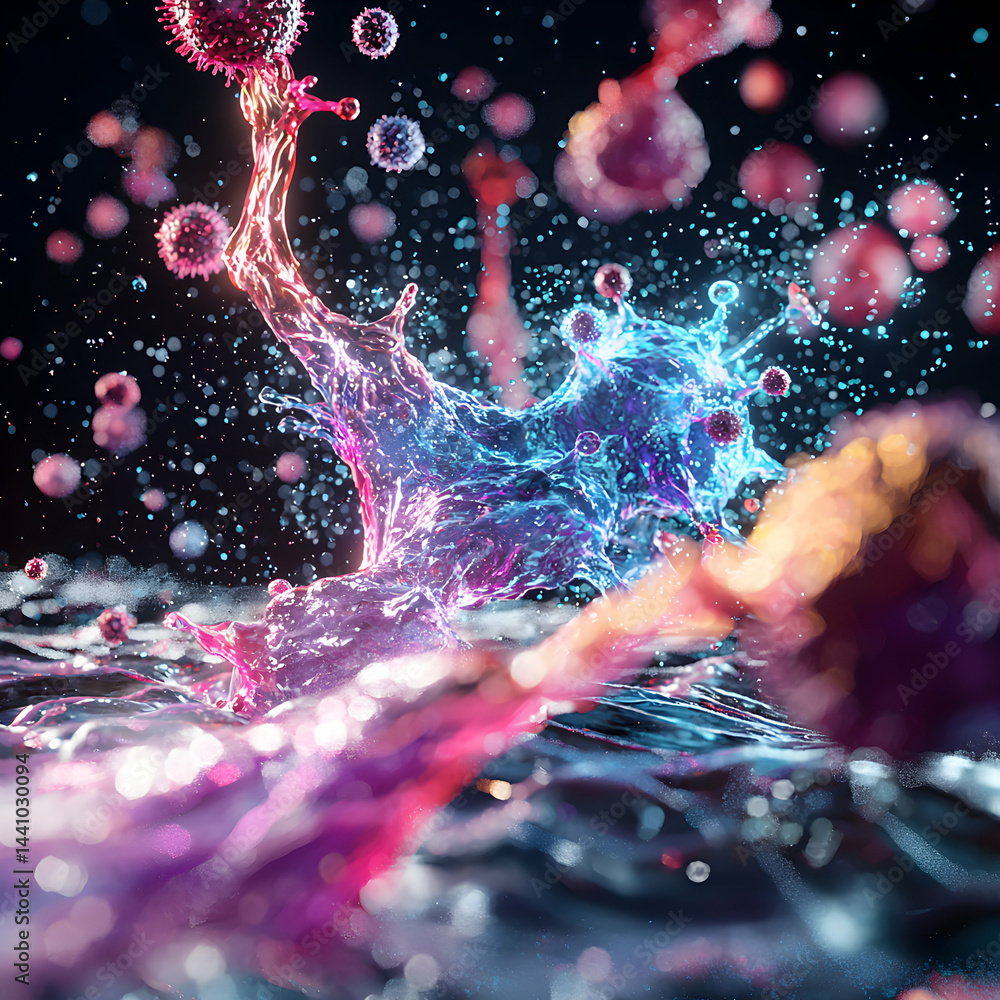 Aufkleber abstract artwork depicts a splash of color in a dark space possibly representing a molecular interac