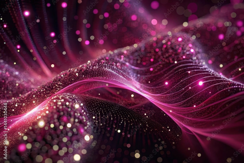 Poster vibrant waves of pink light dance across a cosmic background in a mesmerizing display of color and e