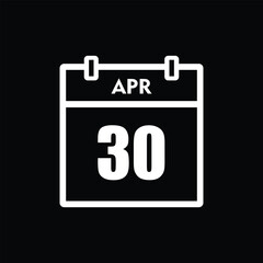 calender icon, 30 april icon with black background