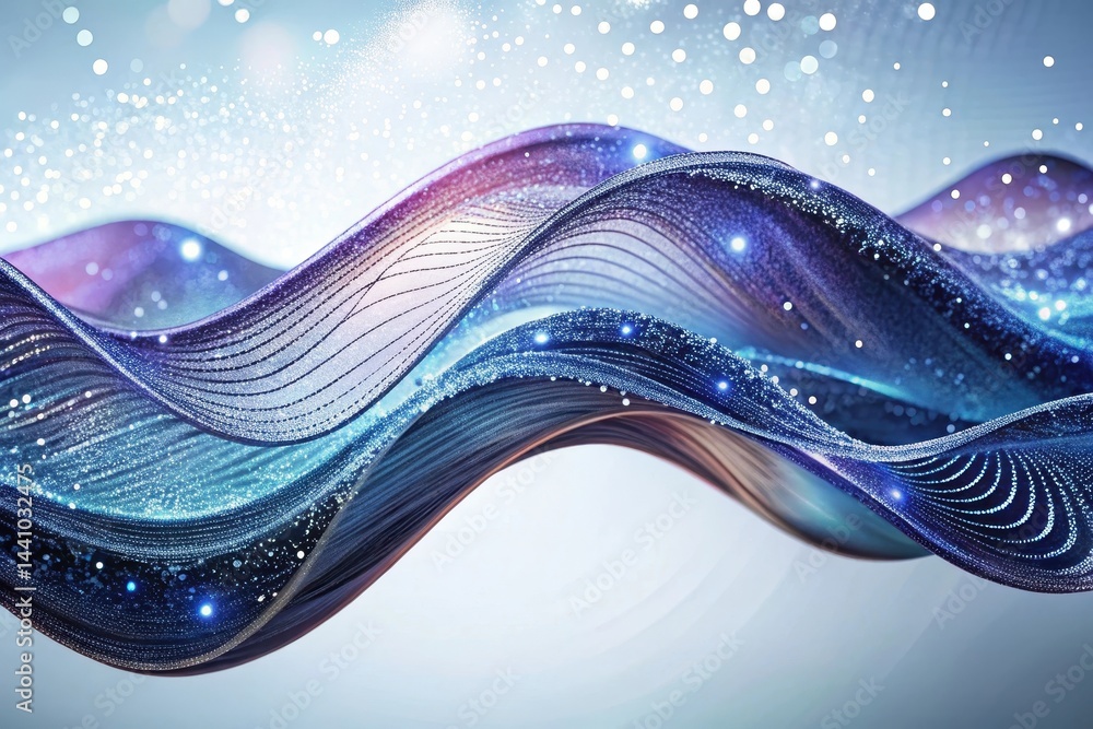 Poster waves of shimmering energy dance across a serene backdrop, illuminating the space with a vibrant fus
