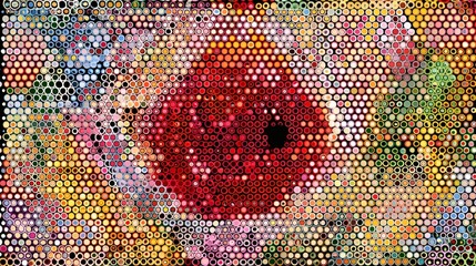 Close-up abstract art of a flower with different colored dots