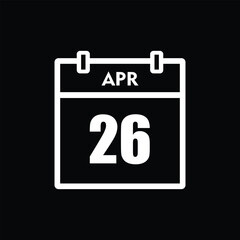 calender icon, 26 april icon with black background