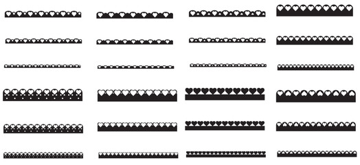 Scalloped Heart Borders Bundle for Card Making, Paper Crafts, Wedding Invitations, Stationery, Posters, Web Design, Brochures. Black Vector Borders Collection Set
