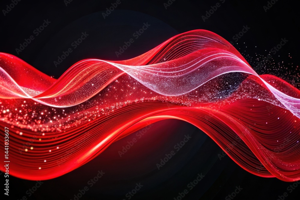 Poster flowing waves of vibrant red and white light dance gracefully in a captivating visual display agains