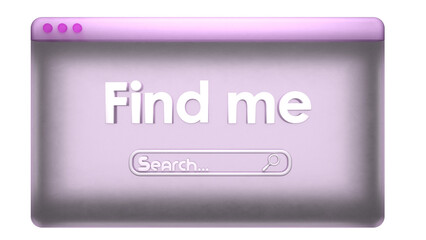 Find me inscription and search bar on pink background. Composition for search theme. Search field. Website.