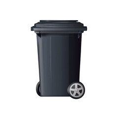 Wheeled Black Recycling Bin - Waste Disposal Container Isolated on White