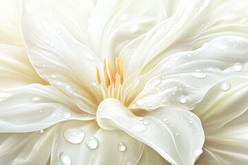 Fototapeta premium Close-up view of a pristine white flower with water droplets.