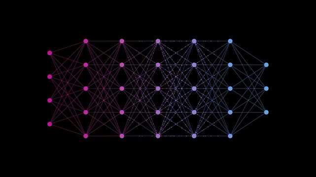 Schematic diagram showing the flow of signals in a neural network, illustrating input, hidden, and output layers &mdash; ideal for LLM, AI, and machine learning concepts.