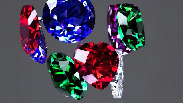 Mesmerizing rotation of multicolored gemstones showcasing brilliant reflections