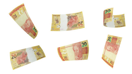20 Reais Banknote Displayed at Various Angles on Transparent Background – Brazil Money