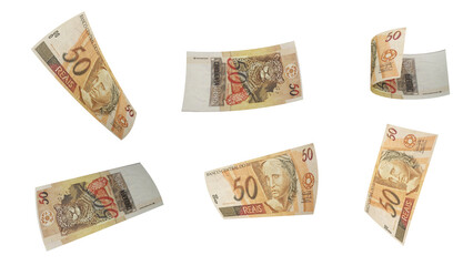 50 Reais Banknote Displayed at Various Angles on Transparent Background – Brazil Money