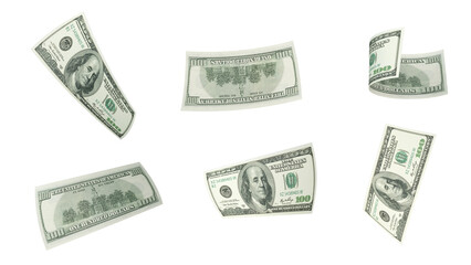 100 Dollars Banknote Displayed at Various Angles on Transparent Background – US Money