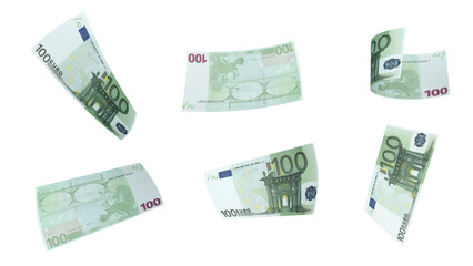 100 Euros Banknote Displayed at Various Angles on Transparent Background – Euro Money