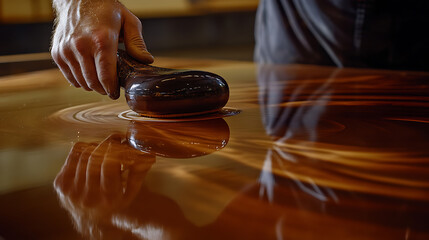 Hand Polishing a Wooden Surface with a Wax Applicator