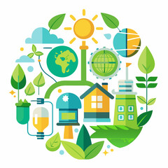 Sustainable Earth Flat Design Illustration For Green Energy And Ecology