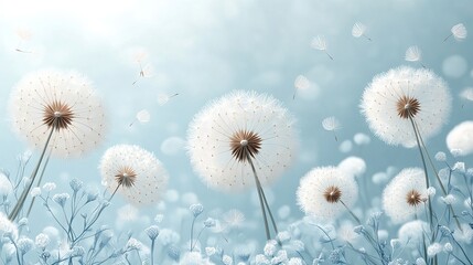 Obraz premium Serene Dandelions Floating on a Gentle Breeze Peaceful Nature Scene