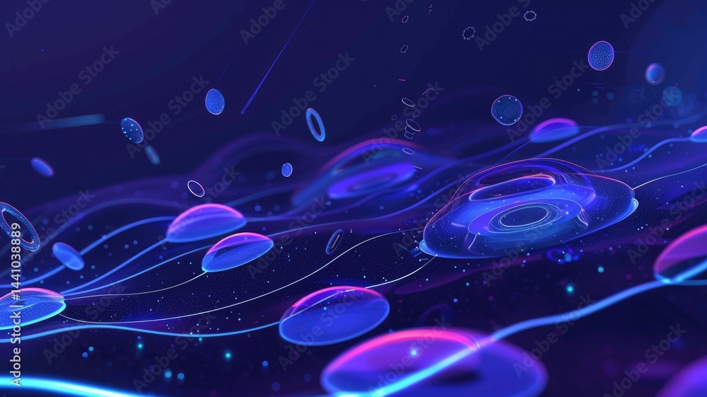 Aufkleber futuristic circuit board with glowing components. digital art of blue digital hologram with vibrant 