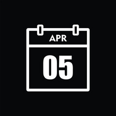 calender icon, 05 april icon with black background