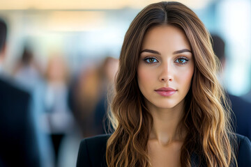 A modern, beautiful business girl in a working office environment