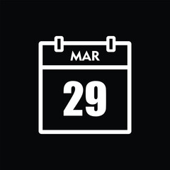 calender icon, 29 march icon with black background	