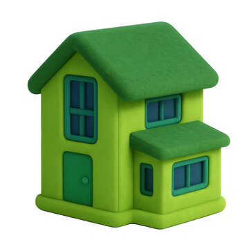 Green Felt Texture House Icon 3D