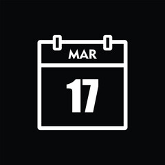 calender icon, 17 march icon with black background	