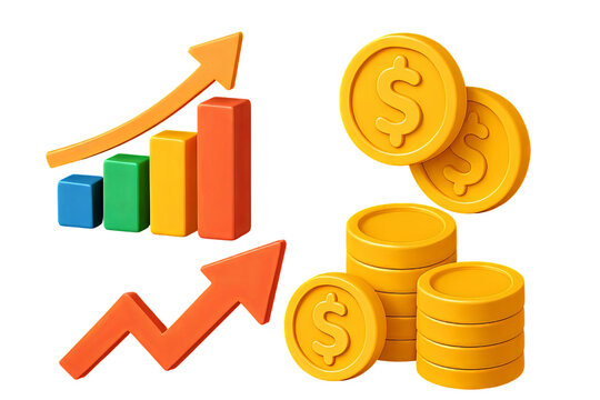 3D Financial Growth Graphs and Coins