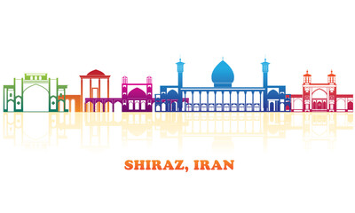 Fototapeta premium Colourfull Skyline panorama of city of Shiraz, Iran - vector illustration