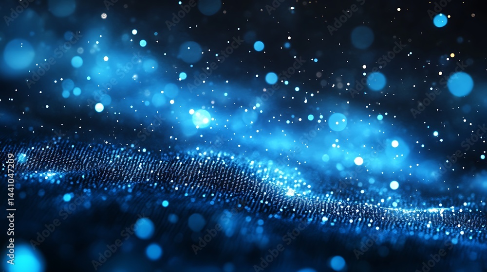 Poster abstract blue bokeh lights with sparkling effect