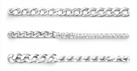 Obraz premium Silver chain links of different sizes with a shiny finish and rounded edges are often arranged in horizontal rows to form border patterns, luxury ornaments, or elegant accessories