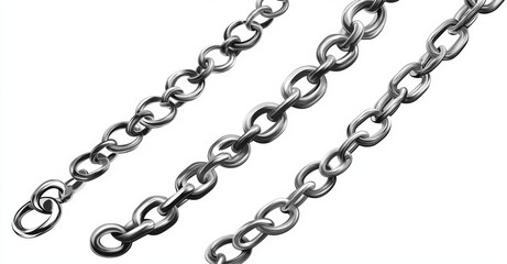 Chain links made of silver metal, available in various sizes, boast a shiny surface and round edges, making them ideal for creating continuous horizontal rows used in jewelry, decorative ornaments,