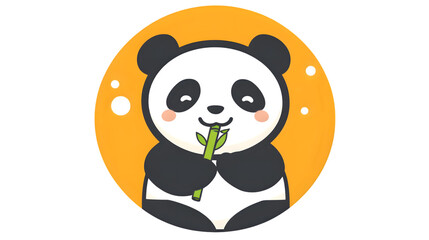 Charming Panda Character Holding Bamboo in a Bright Circle Background
