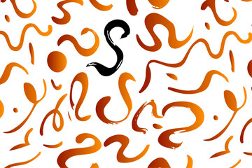 Multicolor Memphis geometric seamless pattern background. Abstract retro 80s, 90s style circles, dots, zigzags, spirals, wavy lines. Bright brown cute kid doodle design