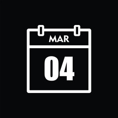 calender icon, 04 march icon with black background	